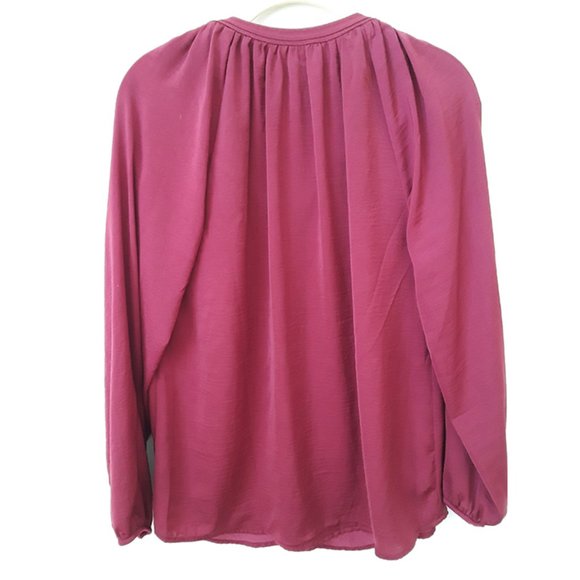 Burgundy Silky Tie-Neck Poet Blouse - Picture 4 of 5